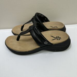 Kuru Coda Suvi Sandals Flip Flop Womens Sz 6 Black Leather Comfort Walking Thong